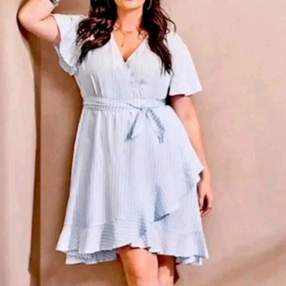 Torrid Blue Stripe Faux Wrap Dress - Picture 1 of 4